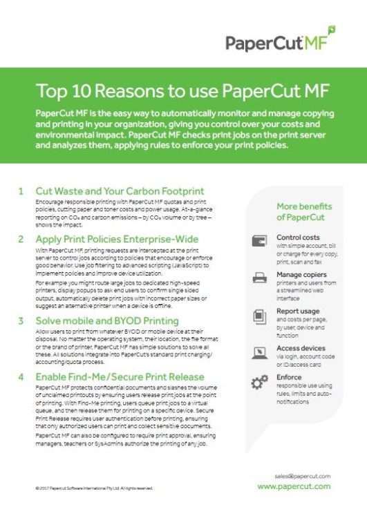 Top 10 Reasons, Papercut Mf, Standard Digital Imaging