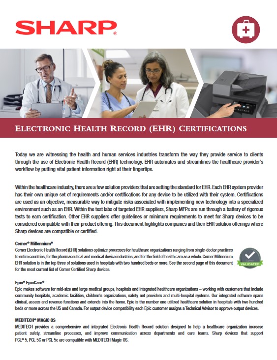 Sharp, Healthcare, Ehr, Emr, Application Compatibility, Standard Digital Imaging