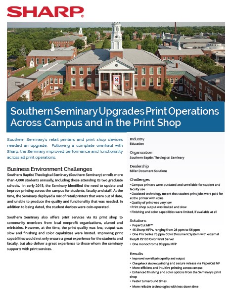 Sharp, Southern Seminary, Print Operations, Case Study, Education, Standard Digital Imaging
